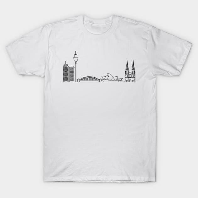 Sydney Skyline in black with details T-Shirt by Mesyo